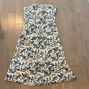 J. Crew Navy and Cream Patterned Midi Dress